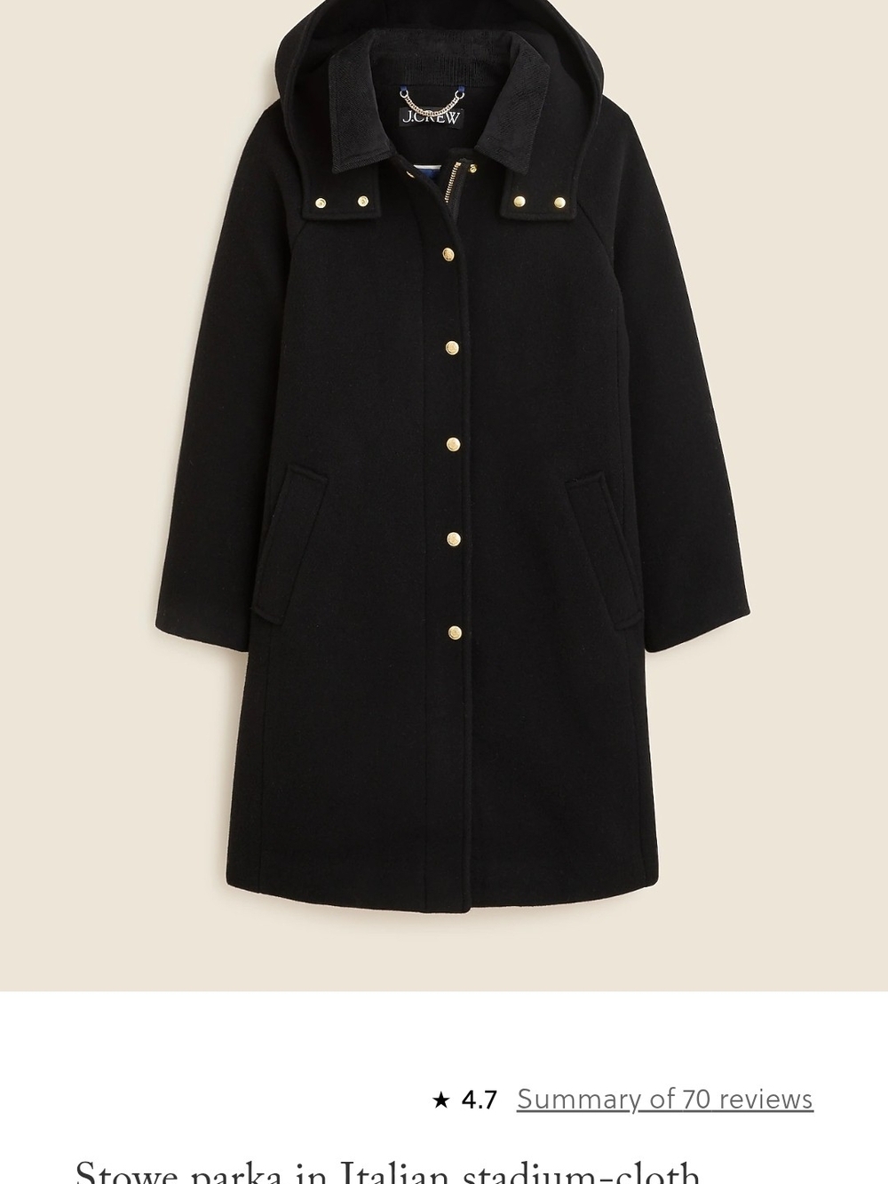 J. Crew Black Hooded Stowe Parka